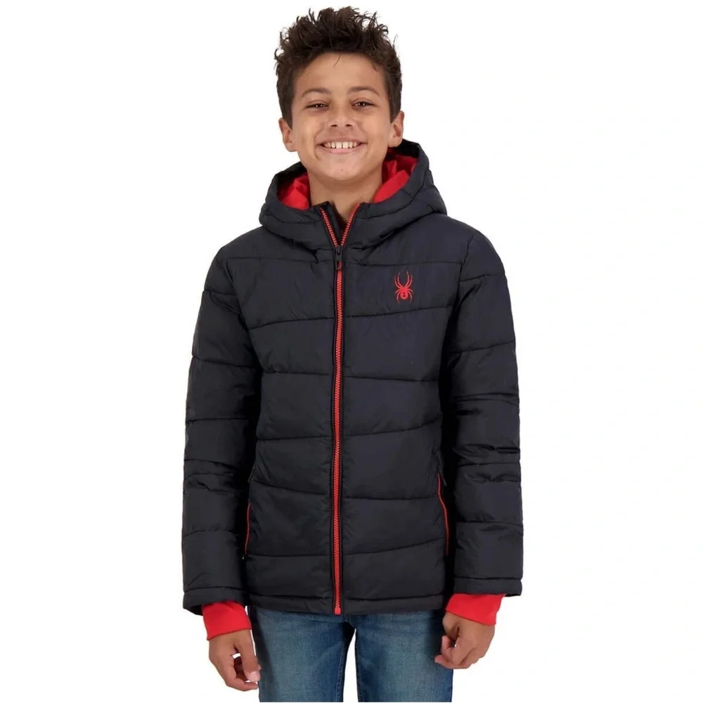 Spyder boys water resistant hooded nexus puffer jacket navy orange size M 10/12